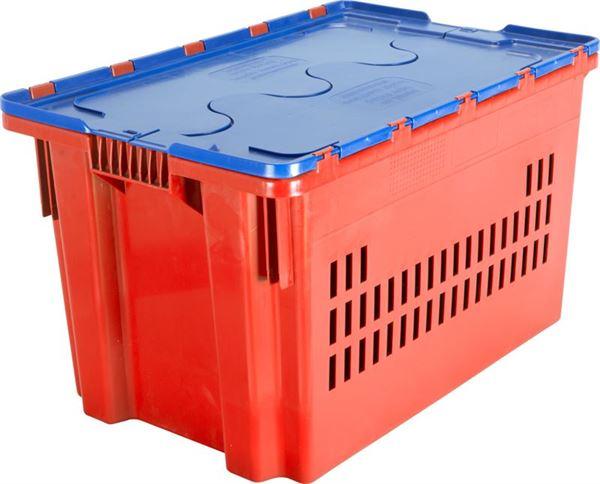 Ящик с крышкой п/э 600х400х350 дно спл. стенки перф., красный с синей крышкой Safe PRO